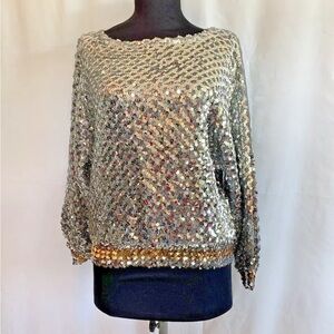 Vintage Teddi Of California Silver Sequin Top - Size Medium